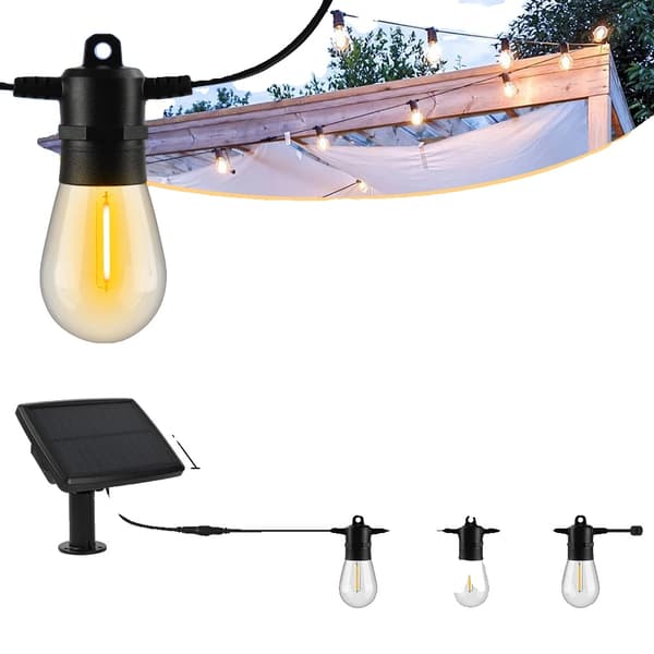 Aurinkokäyttöinen valosarja, IP65 vesitiivis, kaukosäädin, retro Edison-lamput,EU-pistoke, 49.2FT 15LED