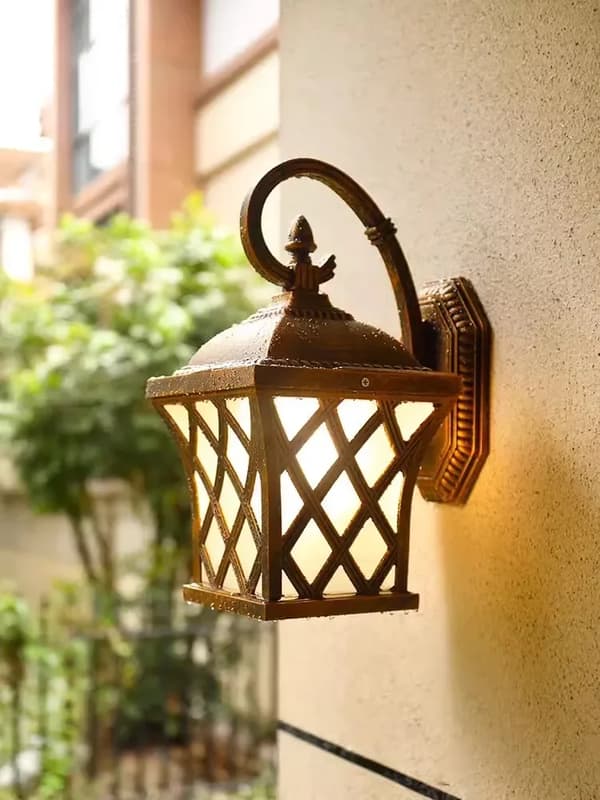Utomhusvägglampa, vattentät, rostfri, aluminium + glas,Kall vit, Stor - Bronsfärg
