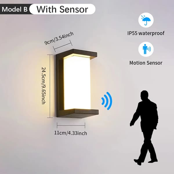Vägglampa, Rörelsesensor, Vattentät,6PCS, Kall Vit, Modell B