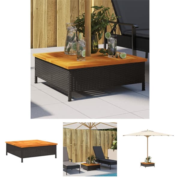 The Living Store Skydd för parasollfot svart 70x70x25cm konstrottning och akacia -  Tillbehör till parasoll & solskydd