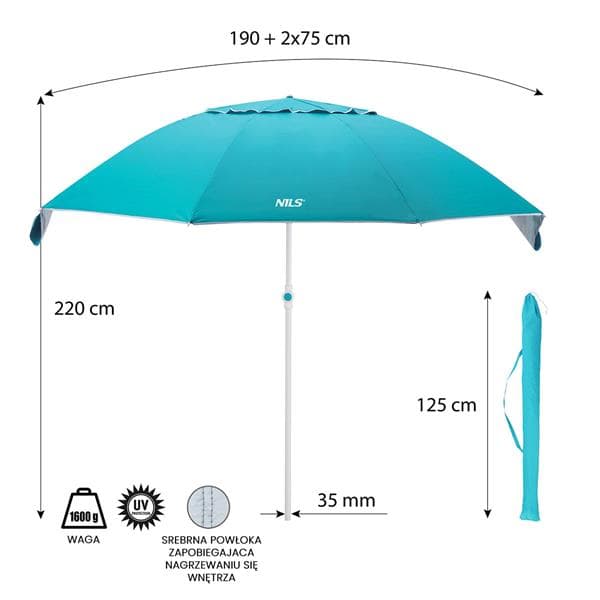 NC7822 TURKIS STRANDPARAPLY XL 220 CM NILS