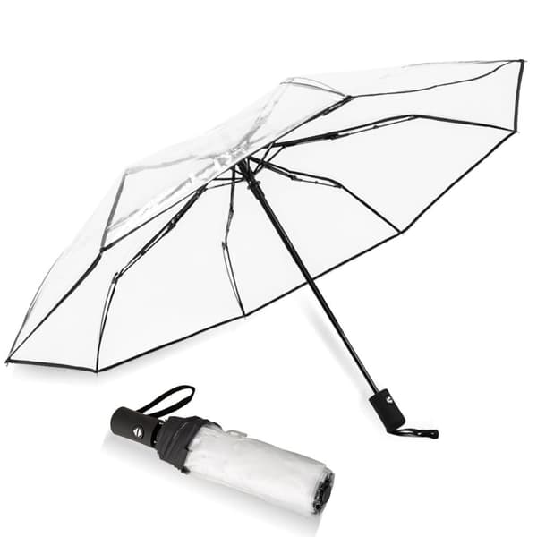 Lollanda automatisk foldbar gennemsigtig paraply, 9 glasfiberlameller, vandtæt, let, ergonomisk til rejser og regn