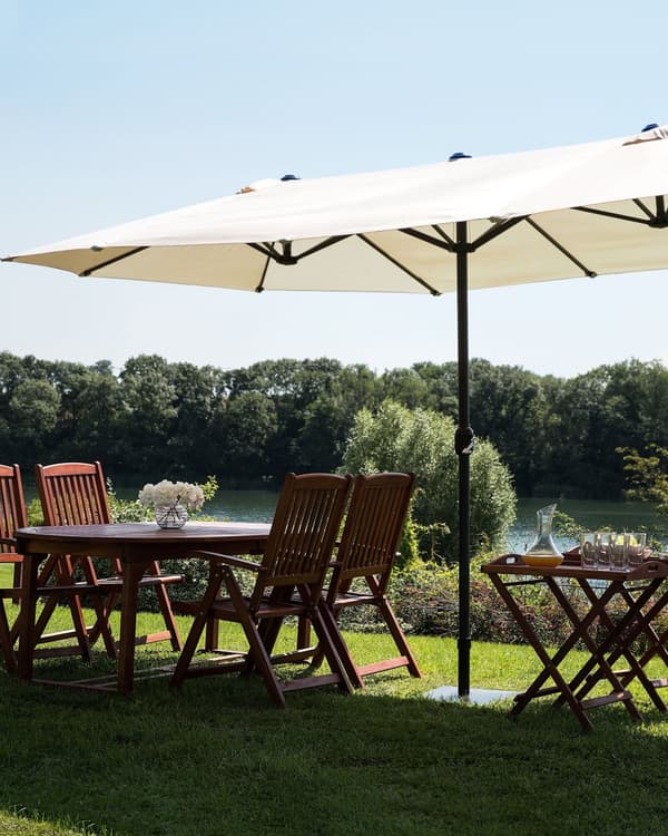 Parasoll 247 cm Beige Tyg Aluminium Vädertålig Trädgård