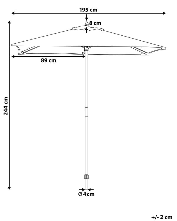 Trädgårdsparasoll Grå Tyg ø 270 x 237H cm Björkträ Stång Vikbar Utomhus Modern