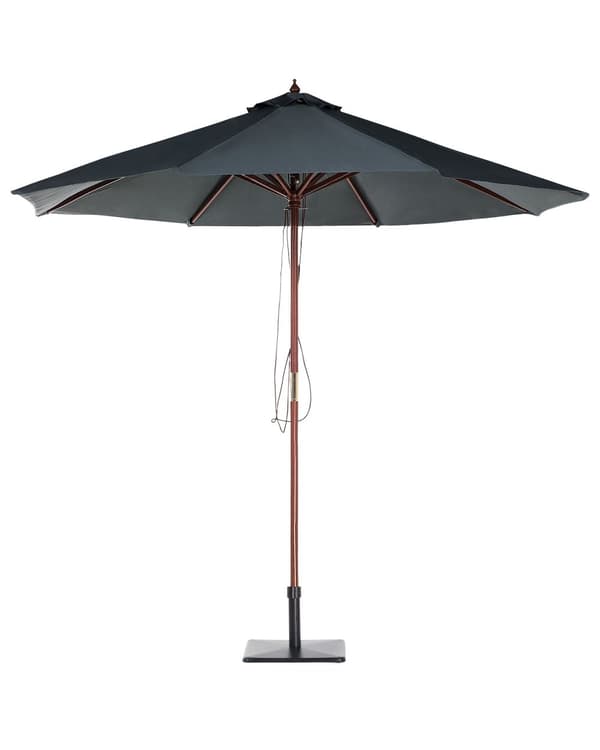 Trädgårdsparasoll Grå Tyg ø 270 x 237H cm Björkträ Stång Vikbar Utomhus Modern