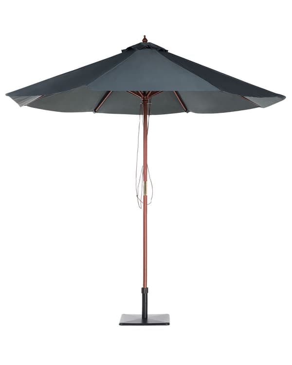 Trädgårdsparasoll Grå Tyg ø 270 x 237H cm Björkträ Stång Vikbar Utomhus Modern