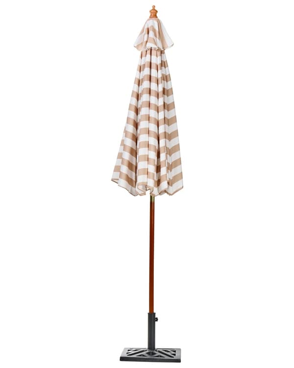 Trädgårdsparasoll Beige och Vit Baldakin Björkträ 245 cm Randig Väderbeständig