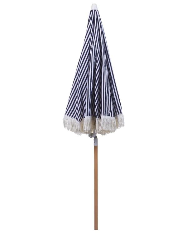 Trädgårdsparasoll Svart och Vitt Tyg Bokträpåle 150 cm Rund Retro Trädgård Utomhus Lutande UV-beständig