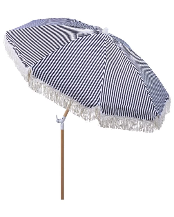 Trädgårdsparasoll Svart och Vitt Tyg Bokträpåle 150 cm Rund Retro Trädgård Utomhus Lutande UV-beständig