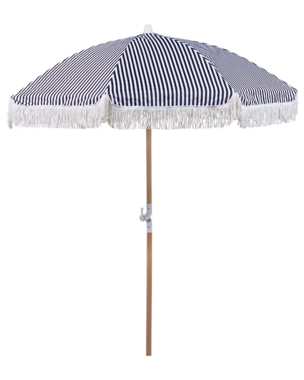 Trädgårdsparasoll Svart och Vitt Tyg Bokträpåle 150 cm Rund Retro Trädgård Utomhus Lutande UV-beständig