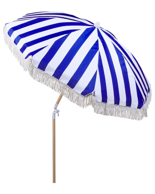 Trädgårdsparasoll Blått och Vitt Tyg Bokträpåle 150 cm Rund Retro Trädgård Utomhus Lutande UV-beständig