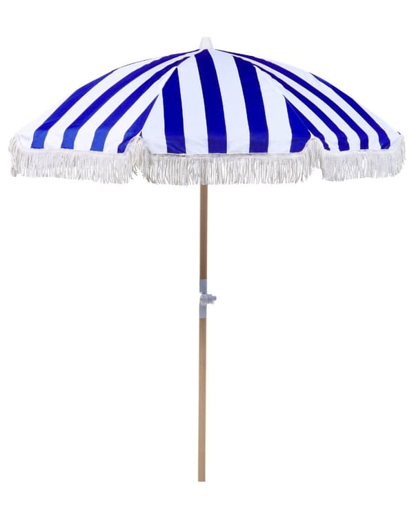 Trädgårdsparasoll Blått och Vitt Tyg Bokträpåle 150 cm Rund Retro Trädgård Utomhus Lutande UV-beständig