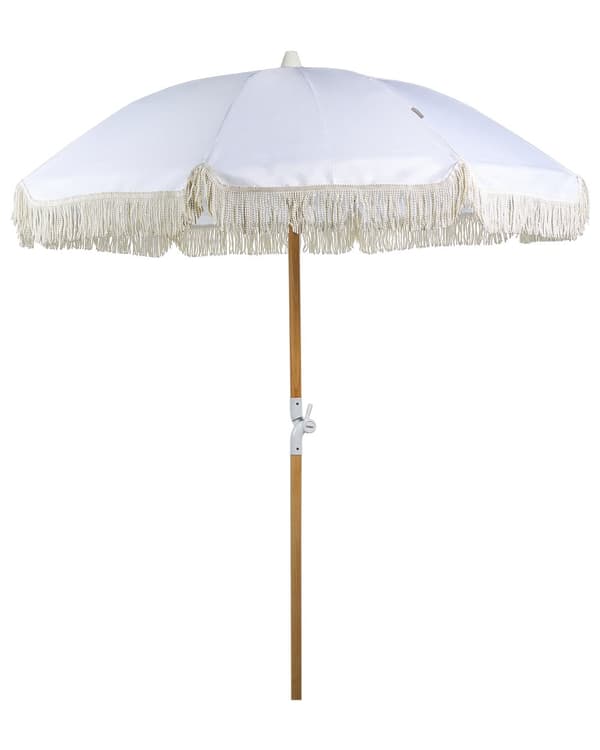 Trädgårdsparasoll Vitt Tyg Bokträpåle 150 cm Rund Retro Trädgård Utomhus Lutande UV-beständig