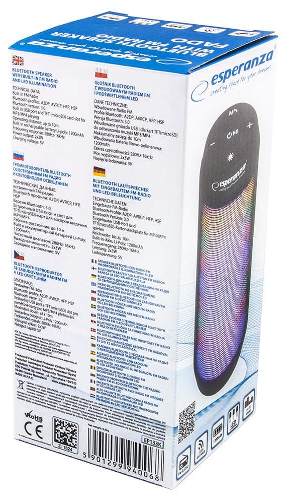 Bluetooth högtalare med RGB LED belysning EP133K