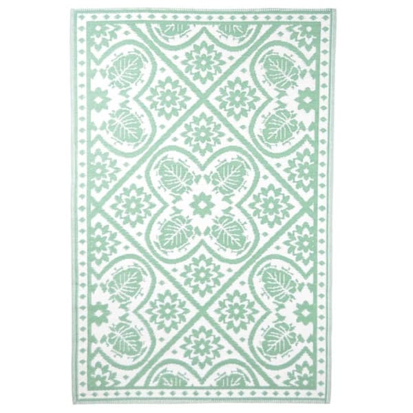 Esschert Design udendørstæppe 182x122 cm flisemønster grøn og hvid