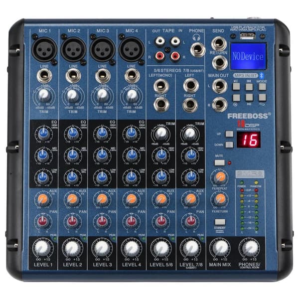 Audio DJ Mixer, 6/8 Kanaler, Bluetooth USB Afspilning