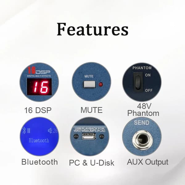 Audio DJ Mixer, 6/8 Kanaler, Bluetooth USB Afspilning