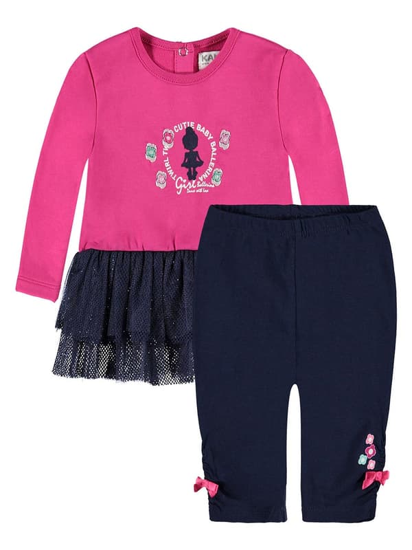 Tyttöjen pinkki setti, mekko ja leggingsit Kanz