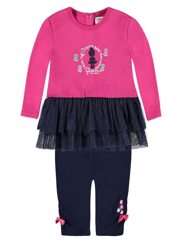 Tyttöjen pinkki setti, mekko ja leggingsit Kanz