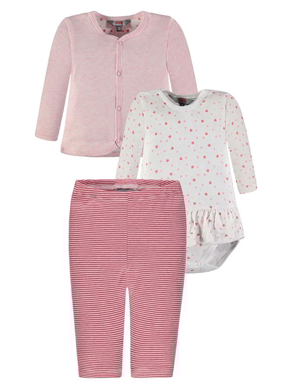 Tjejset, tröja, body och leggings, rosa ränder och hjärtan, Kanz