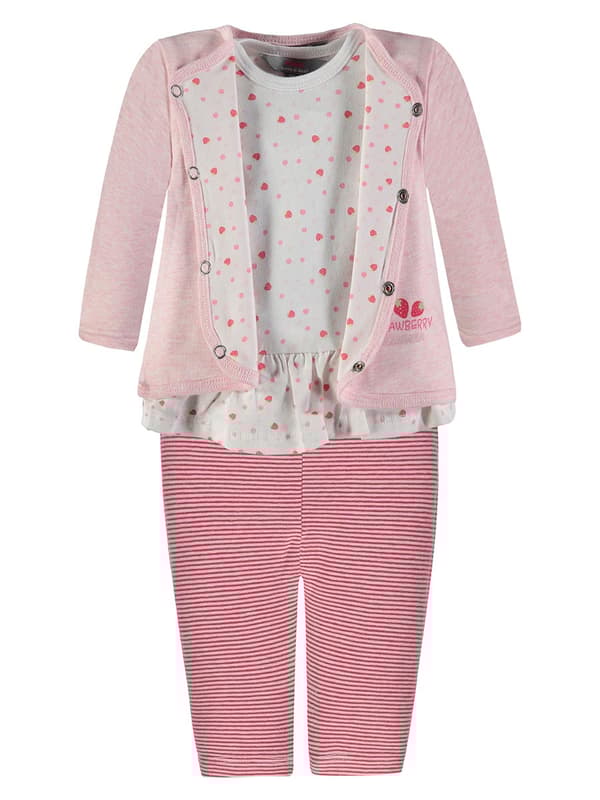 Tjejset, tröja, body och leggings, rosa ränder och hjärtan, Kanz