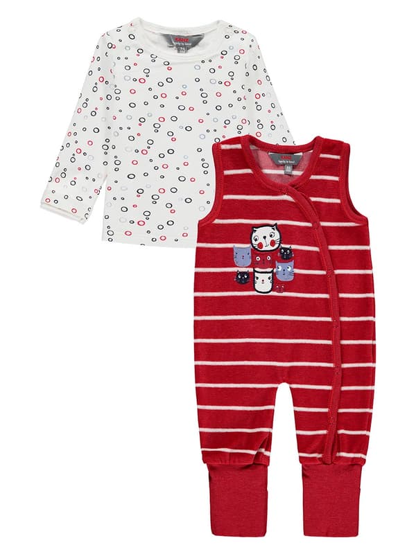 Flickset, långärmad blus, pyjamas, vit och röd, Kanz