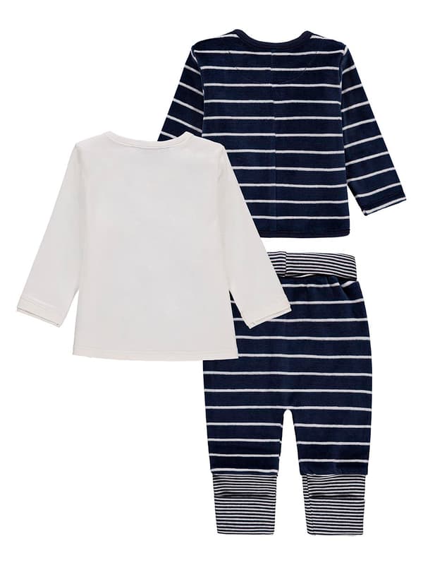Babyset, långärmad blus, tröja, mjukisbyxor, vit och marinblå