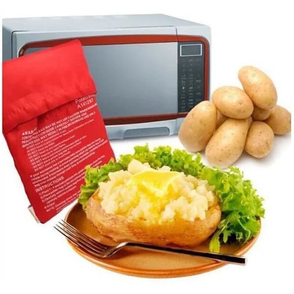 NOUVEAU Röd Tvättbar Kockväska Mikrovågsugn för Snabb Tillagning av Potatis