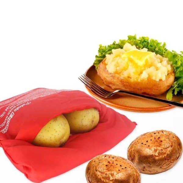 NOUVEAU Röd Tvättbar Kockväska Mikrovågsugn för Snabb Tillagning av Potatis