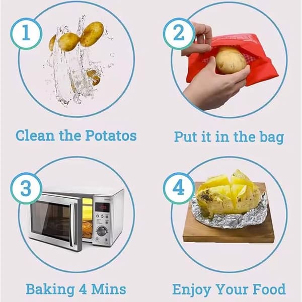Potato Express – Mikrovågsugnspåse för potatis – Snabb ångkokning på 4 minuter – Återanvändbar, tvättbar, utan fett