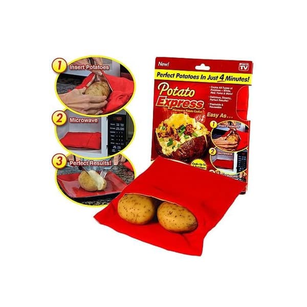 Potato Express – Mikrovågsugnspåse för potatis – Snabb ångkokning på 4 minuter – Återanvändbar, tvättbar, utan fett