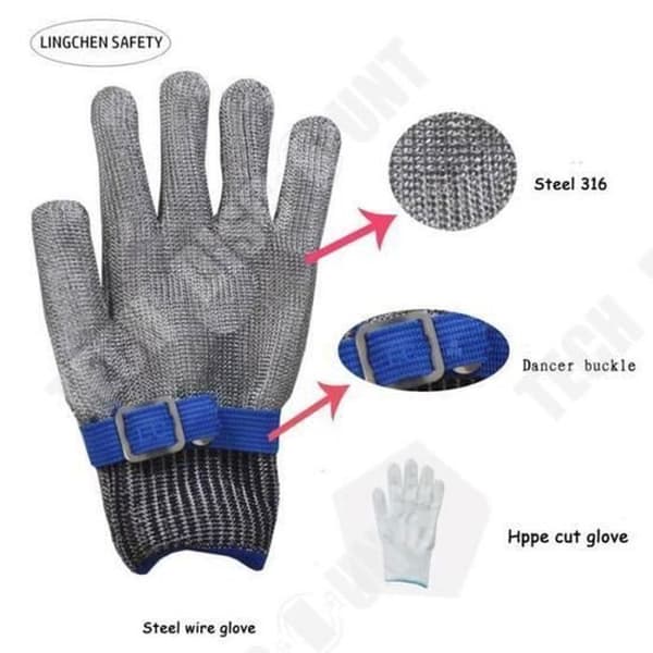 TD® Butcher Cut Protection Glove / Rostfri ståltråd - One Size Large - Grå