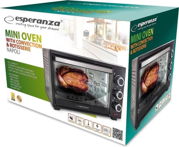Esperanza EKO006 Miniovn med varmluft og spyd 25 l 1600W Sort