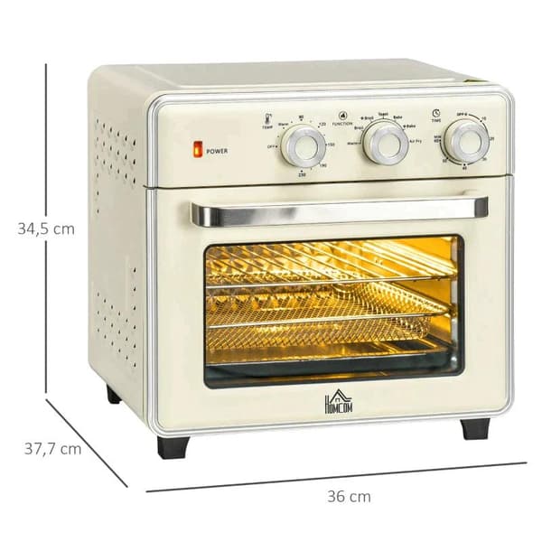 Rootz 5-i1 miniovn - 20 L Kapacitet - 1400w - 1 bagerist - 1 bageplade - 60 Min. Timer - Råhvid - 36L x 37,7W x 34,5H cm