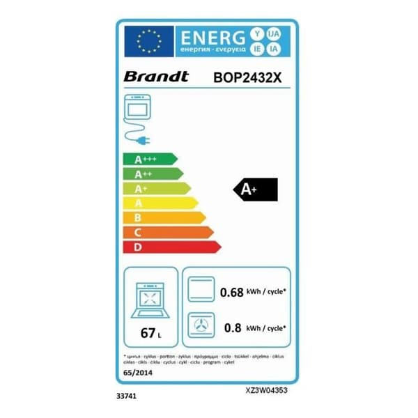 Brandt Inbyggd multifunktionsugn 67l 60cm rostfri pyrolys - BOP2432X