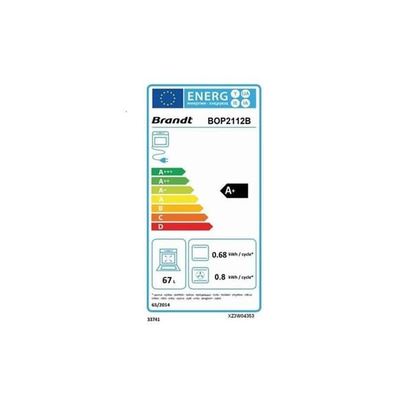 Brandt Inbyggd multifunktionsugn 67l 60cm a+ pyrolyssvart - bop2112b