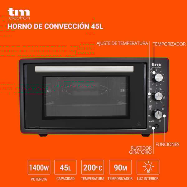 Tm Electron Rotisserie Kiertoilmauuni Tmpho045 45l 1400w Hopeinen