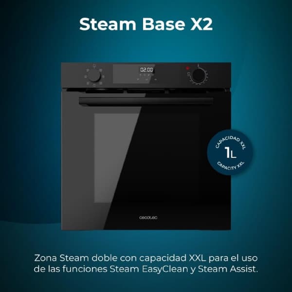 Cecotec Glass Black multifunction built-in oven with 72 l capacity, 7 functions, grill, defrost, steam assist, 2800 W.