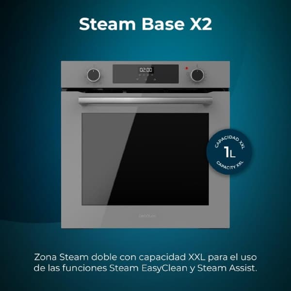 Cecotec Glass Grey multifunction built-in oven with 72 l capacity, 7 functions, grill, defrost, steam assist, 2800 W.