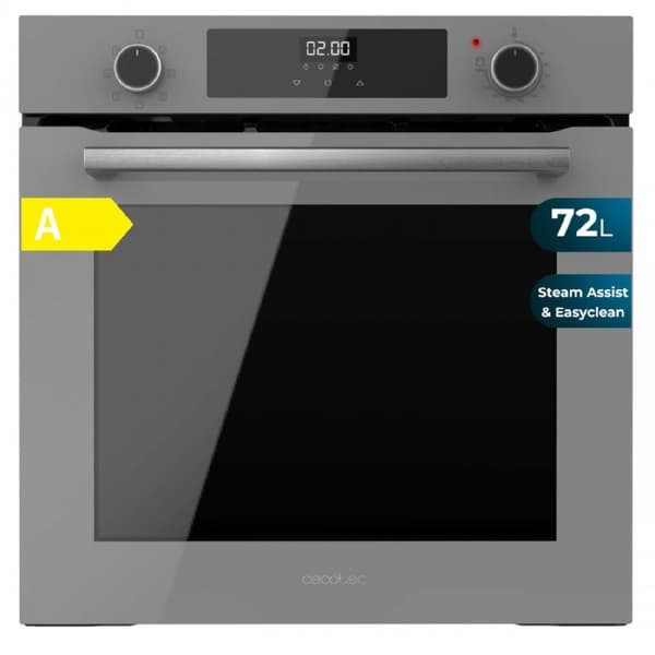 Cecotec Glass Grey multifunction built-in oven with 72 l capacity, 7 functions, grill, defrost, steam assist, 2800 W.