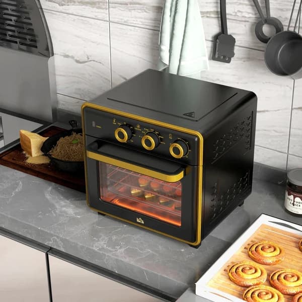 Rootz Mini Ugn - 20 Liter - Oljefri Stekning - Grillning - Bakning - Cirkulationsluft - 90-230° C - Timer - 1400W - Svart - 36cm x 37,7cm x 34,5cm