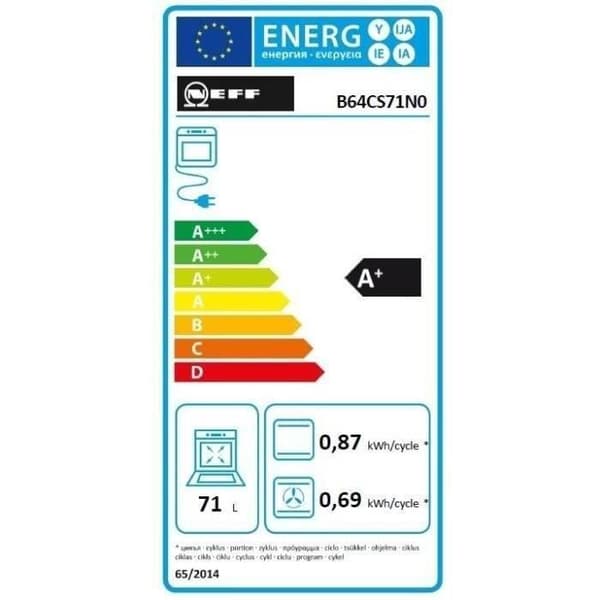 Neff Inbyggd multifunktionsugn 71l 60cm a+ pyrolyssvart - B64CS71N0