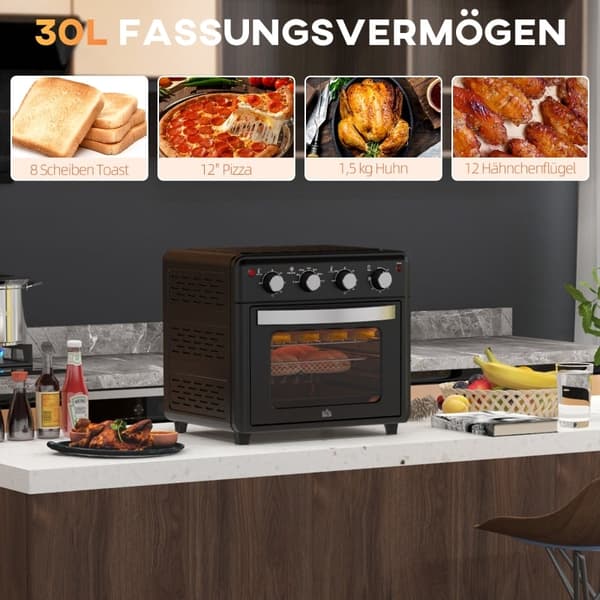Rootz-minipöytäuuni - Pienoisuuni - Kompakti liesi - 30L Tilavuus - Säädettävä lämpötila - 7 kypsennystilaa - Energiatehokas - 43cm x 39cm x 39cm