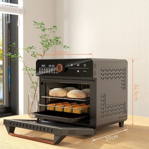 Rootz Mini Oven Air Fryer - Retro leivänpaahdin - Monitoimiliesi - 17 esiasetusta - 20L Tilavuus - 40-220°C - 36cm x 37cm x 34,5cm