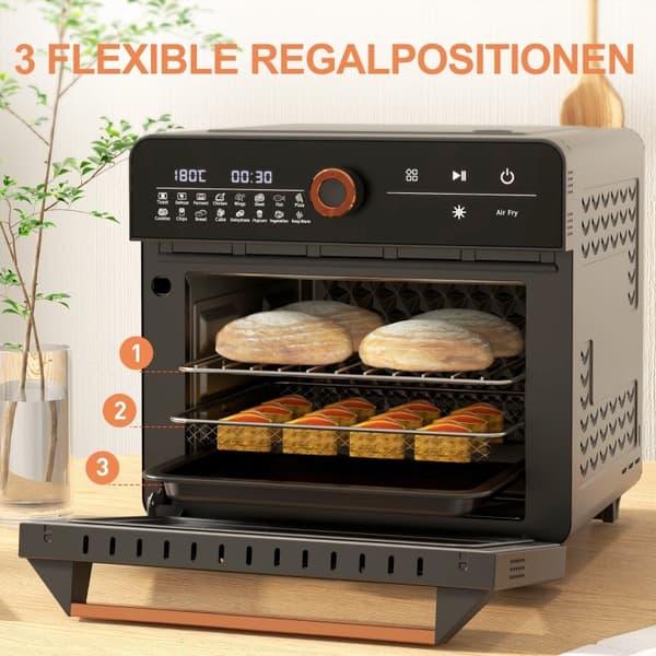 Rootz Mini Oven Air Fryer - Retro leivänpaahdin - Monitoimiliesi - 17 esiasetusta - 20L Tilavuus - 40-220°C - 36cm x 37cm x 34,5cm