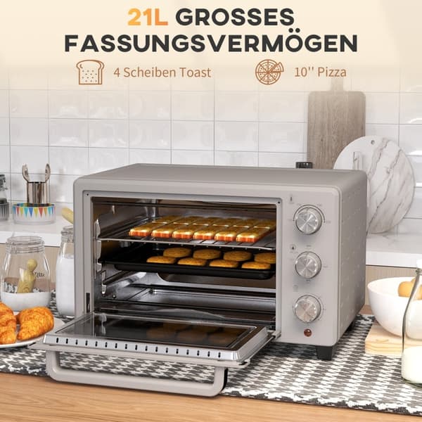 Rootz Mini Ugn - Brödrost - Brödugn - 21L Kapacitet - Justerbar temperatur - 3 tillagningslägen - Rostfritt stål - 46 cm x 38,5 cm x 29 cm