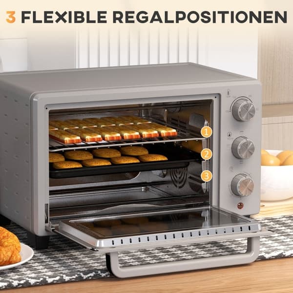 Rootz Mini Ugn - Brödrost - Brödugn - 21L Kapacitet - Justerbar temperatur - 3 tillagningslägen - Rostfritt stål - 46 cm x 38,5 cm x 29 cm