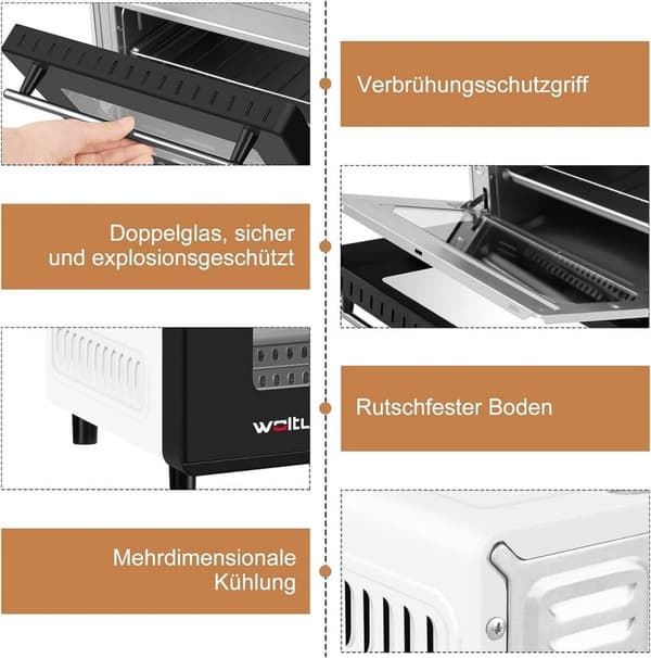 Rootz Mini Ovn - Bordkomfur - 10L Kompakt Ovn - Energieffektiv - Bagning, Ristning, Ristning - 36,5 cm x 22,1 cm x 28,5 cm