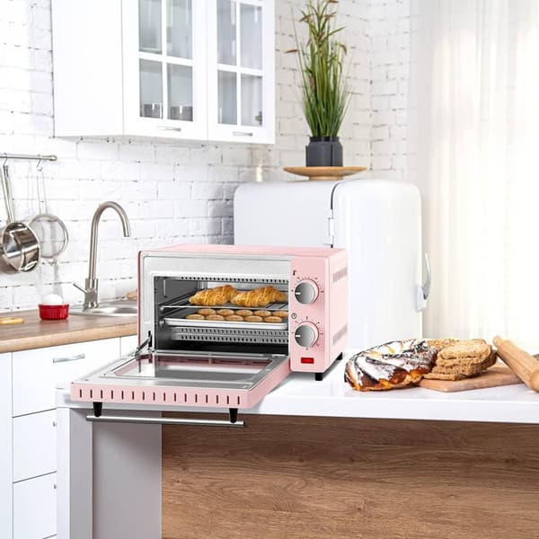 Rootz 10L miniugn - Kompakt elektrisk ugn - Energieffektiv spis - Perfekt för 1-2 personer - 36,5x22,1x28,5 cm - Rosa/Röd & Svart/Vit - 650W