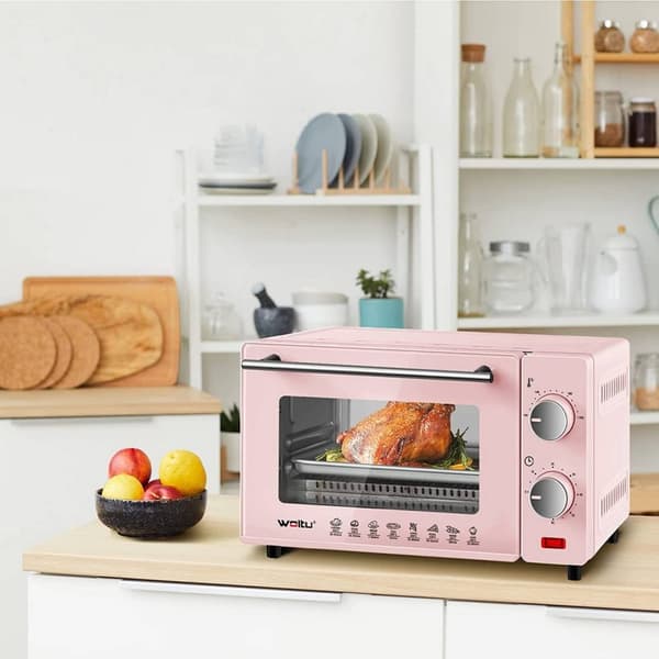Rootz 10L miniugn - Kompakt elektrisk ugn - Energieffektiv spis - Perfekt för 1-2 personer - 36,5x22,1x28,5 cm - Rosa/Röd & Svart/Vit - 650W